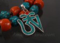PA14 Pendentif Argent Massif Om Tibétain Turquoise Corail