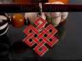 PA53 Pendentif Argent Massif Nœud Sans Fin Signes Auspicieux Corail