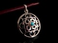 PA156 Pendentif Argent Massif Tibétain Mandala Turquoise