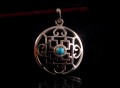 PA156 Pendentif Argent Massif Tibétain Mandala Turquoise