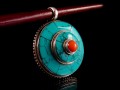 PA184 Pendentif Tibétain Argent Massif Turquoise Corail