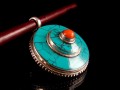 PA184 Pendentif Tibétain Argent Massif Turquoise Corail