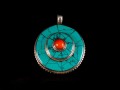 PA184 Pendentif Tibétain Argent Massif Turquoise Corail