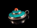 PA184 Pendentif Tibétain Argent Massif Turquoise Corail