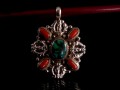 PA224 Pendentif Tibétain Argent Massif Turquoise Corail Double Dorje