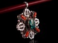 PA224 Pendentif Tibétain Argent Massif Turquoise Corail Double Dorje