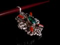 PA224 Pendentif Tibétain Argent Massif Turquoise Corail Double Dorje