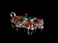 PA224 Pendentif Tibétain Argent Massif Turquoise Corail Double Dorje