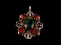 PA224 Pendentif Tibétain Argent Massif Turquoise Corail Double Dorje