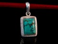 PA234 Pendentif Tibétain Argent Massif Turquoise