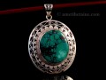PA243 Pendentif Tibétain Argent Massif Turquoise