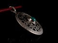 PA158 Pendentif Argent Massif Tibétain Mandala Turquoise
