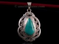 PA326 Pendentif Tibétain Argent Massif Turquoise