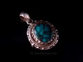 PA366 Pendentif Tibétain Argent Massif Turquoise