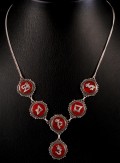 CA01 Collier Tibétain Argent Massif Corail Mantra Bouddhiste 