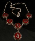 CA01 Collier Tibétain Argent Massif Corail Mantra Bouddhiste 