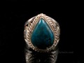 BA47 Bague Tibétaine Argent Massif Turquoise. Taille 54