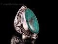 BA141 Bague Tibétaine Argent Massif Turquoise. Taille 62