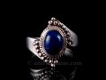 BA175 Bague Tibétaine Argent Massif Lapis Lazuli. Taille 56