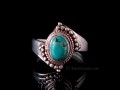 BA230 Bague Tibétaine Argent Massif Turquoise. Taille 58