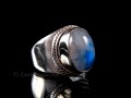BA233 Bague Tibétaine Argent Massif Pierre de Lune. Taille 51