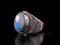 BA233 Bague Tibétaine Argent Massif Pierre de Lune. Taille 51