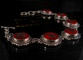 BRA10 Bracelet Tibétain Argent Massif Corail Mantra Bouddhiste 