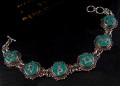 BRA12 Bracelet Tibétain Argent Massif Turquoise Mantra Bouddhiste