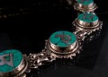 BRA12 Bracelet Tibétain Argent Massif Turquoise Mantra Bouddhiste
