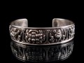 BRA31. Bracelet Tibétain Argent Massif Signes Auspicieux 