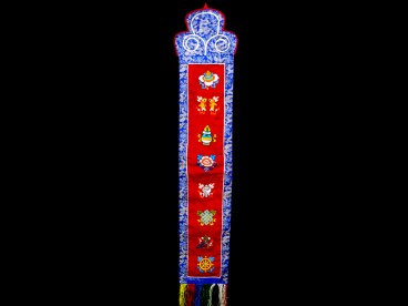 BB79 Bannière Tibétaine Signes Auspicieux du Bouddhisme