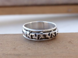 BA250. Bague Tibétaine en Argent Massif Mantra. Taille 60