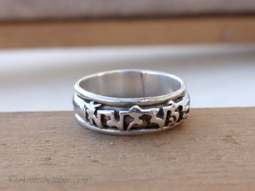 BA250. Bague Tibétaine en Argent Massif Mantra. Taille 60