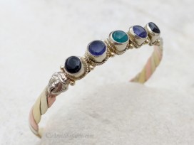 BRD341 Bracelet Tibétain Métal Argenté Cuivre Laiton