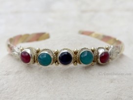 BRD342 Bracelet Tibétain Métal Argenté Cuivre Laiton
