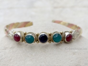 BRD342 Bracelet Tibétain Métal Argenté Cuivre Laiton