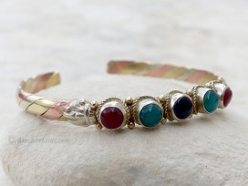 BRD342 Bracelet Tibétain Métal Argenté Cuivre Laiton