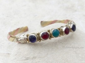 BRD343 Bracelet Tibétain Métal Argenté Cuivre Laiton