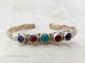 BRD343 Bracelet Tibétain Métal Argenté Cuivre Laiton