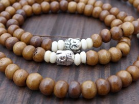 Mala113 Mala de Prières Os de Buffle Tibet Bouddha Om