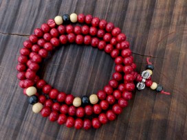 Mala119 Mala de Prières Bois Tibet Perles Dorje
