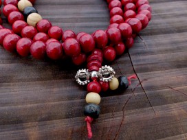Mala119 Mala de Prières Bois Tibet Perles Dorje