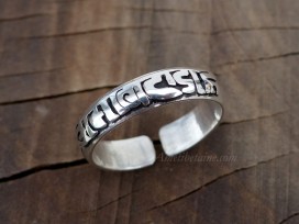 BA254. Bague Argent Massif Mantra Tibétain Om Mani Padme Hum