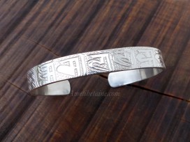 BRA70. Bracelet Tibétain Argent Massif Rhodié Mantra Bouddhiste