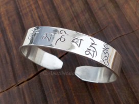BRA71. Bracelet Tibétain Argent Massif Mantra Bouddhiste
