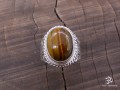 BA255 Bague Tibétaine Argent Massif Oeil de Tigre. Taille 57