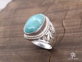BA256 Bague Tibétaine Argent Massif Turquoise. Taille 62