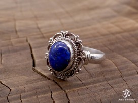 BA258 Bague Tibétaine Argent Massif Lapis Lazuli. Taille 57