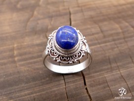 BA258 Bague Tibétaine Argent Massif Lapis Lazuli. Taille 57