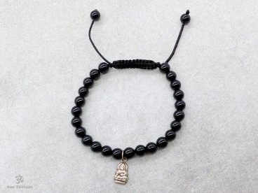 BrMala231 Bracelet Onyx Bouddha Argent Massif